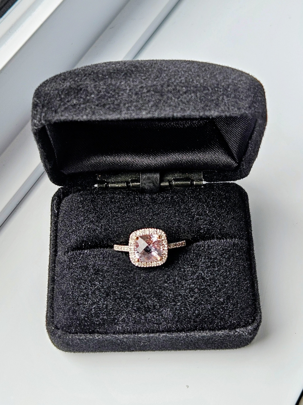 14K Gold Ring With Pink Topaz Cushion Cut